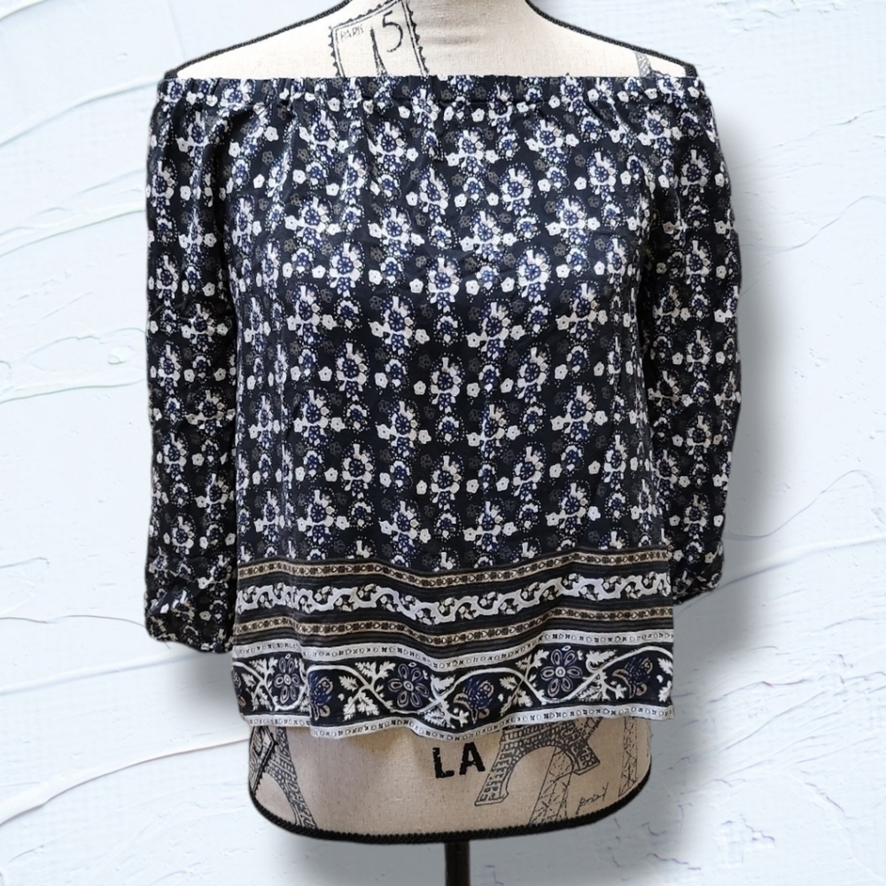 Madewell 100% Silk Gardenhouse Off-the-Shoulder Top in Abstract Floral Size S